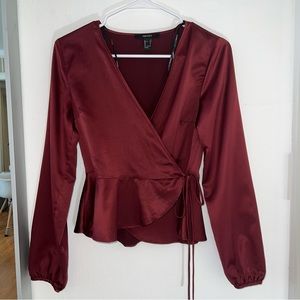 F21 Wrap Peplum Lantern Sleeve Blouse